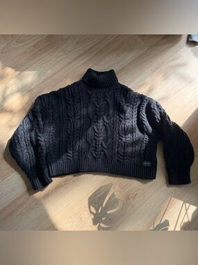 Super Dry Black Cable Knit Turtleneck Sweater